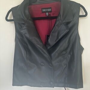 Current Mood Black Faux Leather Vest with Satin Back